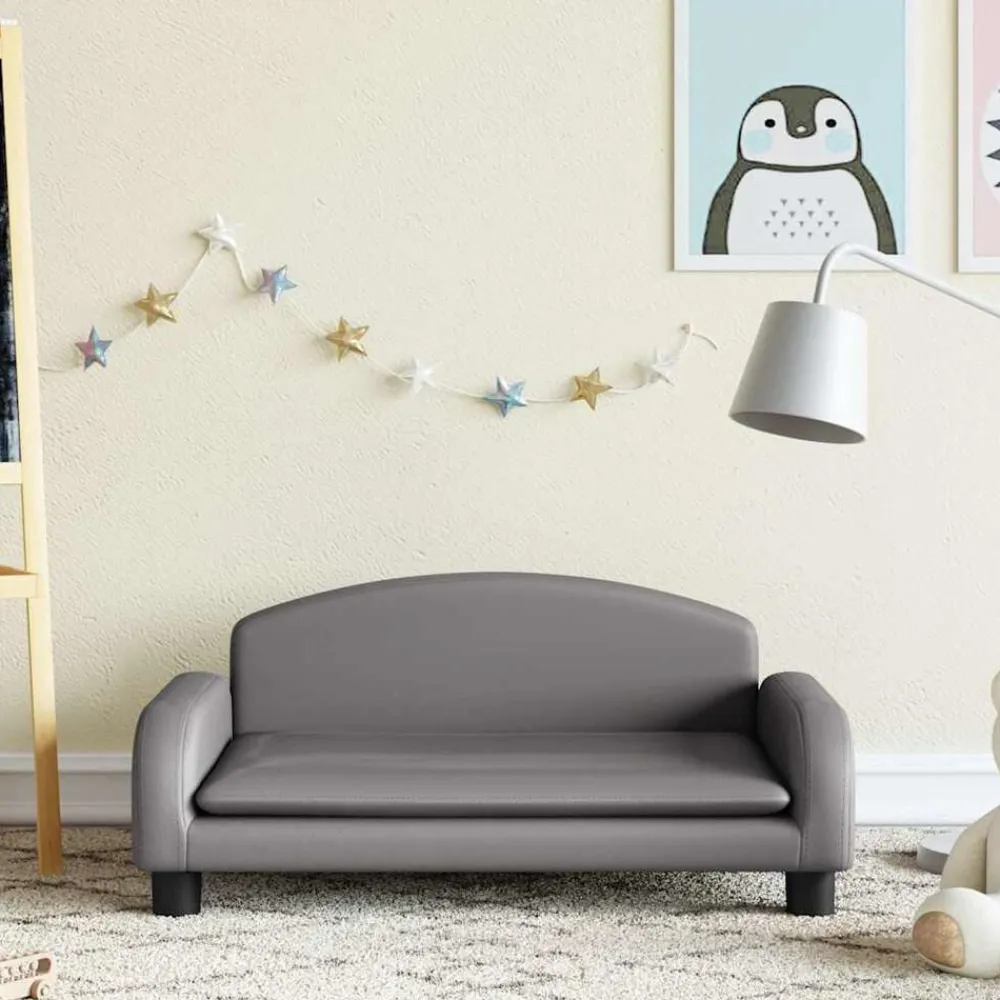 vidaXL Sofá para niños de cuero sintético 70x45x30 cm Gris Clearance