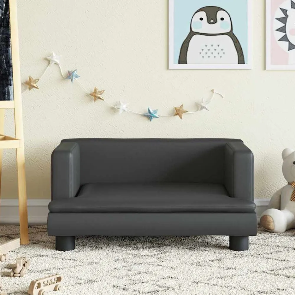 vidaXL Sofá para niños de cuero sintético 60x40x30 cm Negro