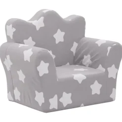 vidaXL Sofá para niños felpa suave gris claro con estrellas Gris claro y blanco Clearance