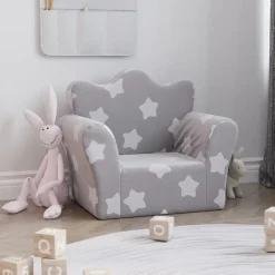 vidaXL Sofá para niños felpa suave gris claro con estrellas Gris claro y blanco Clearance
