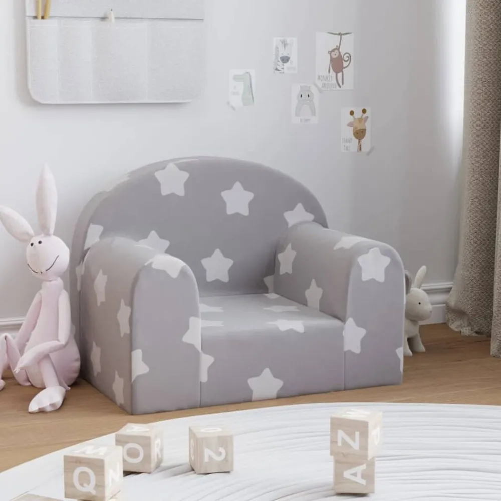 Niños vidaXL Mobiliario Para Bebés Y Niños Pequeños-Sofá para niños felpa suave gris claro con estrellas