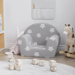 Niños vidaXL Mobiliario Para Bebés Y Niños Pequeños-Sofá para niños felpa suave gris claro con estrellas