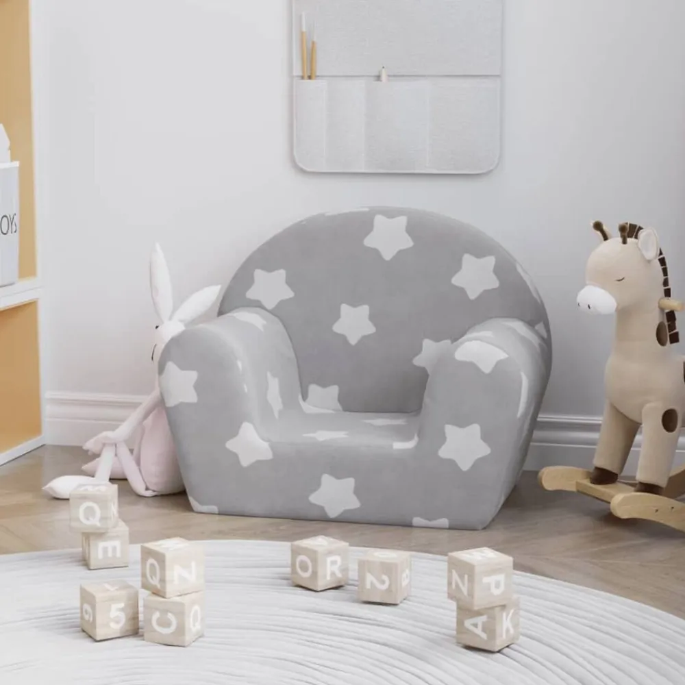 Niños vidaXL Mobiliario Para Bebés Y Niños Pequeños-Sofá para niños felpa suave gris claro con estrellas