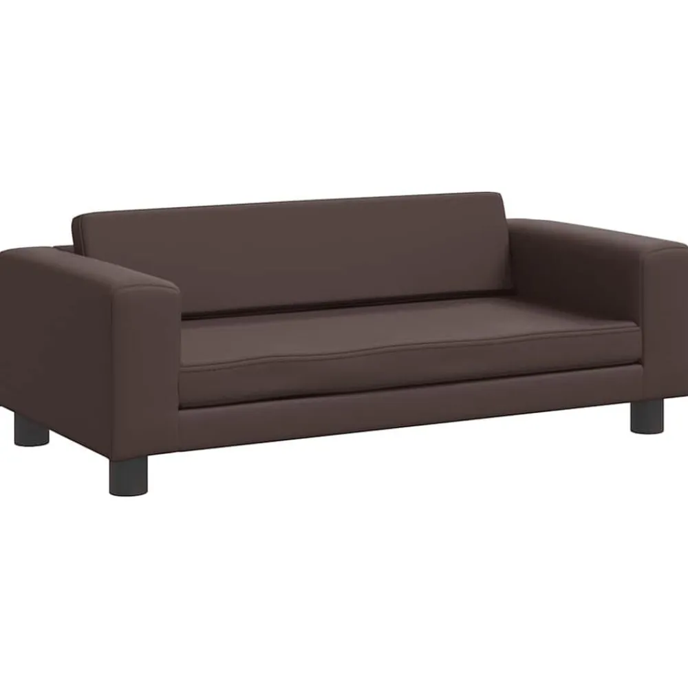 Niños vidaXL Mobiliario Para Bebés Y Niños Pequeños-Sofá para niños y reposapiés cuero sintético marrón 100x50x30cm