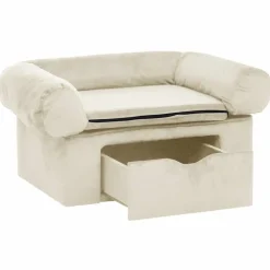 vidaXL Sofá para perros con cajón felpa 75x50x38 cm Crema