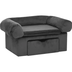 vidaXL Sofá para perros con cajón felpa 75x50x38 cm Gris oscuro Best