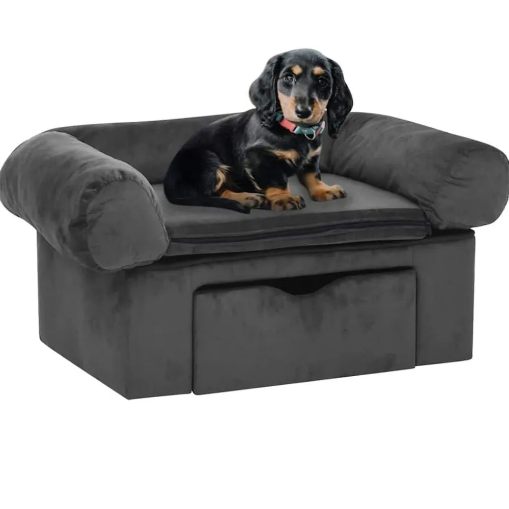 vidaXL Sofá para perros con cajón felpa 75x50x38 cm Gris oscuro Best