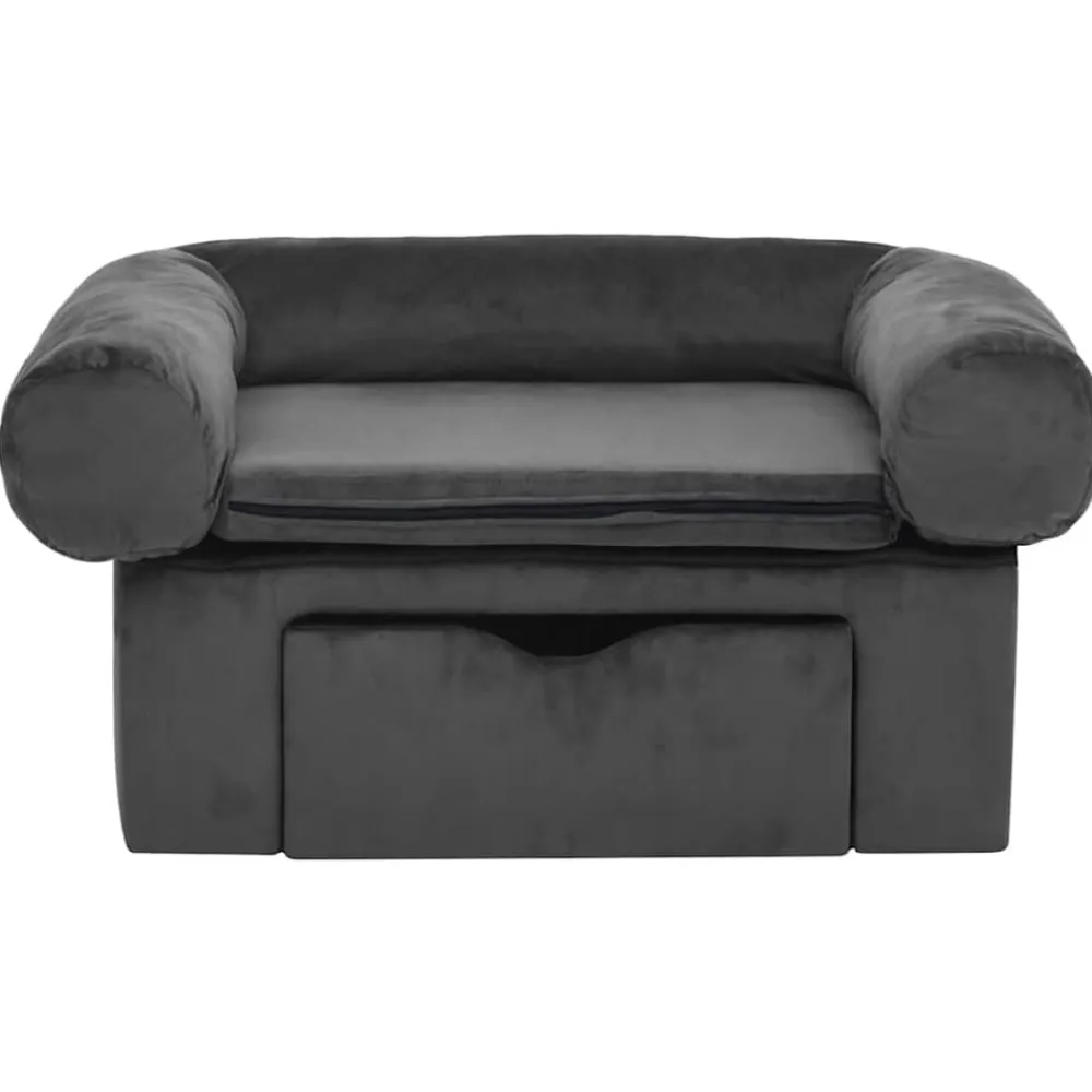 vidaXL Sofá para perros con cajón felpa 75x50x38 cm Gris oscuro Best