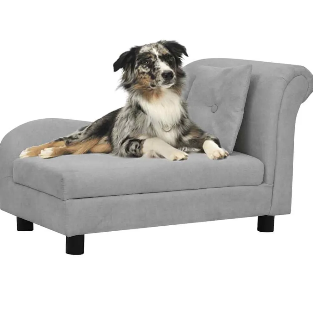 vidaXL Sofá para perros con almohada felpa 83x44x44 cm Gris New