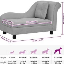 vidaXL Sofá para perros con almohada felpa 83x44x44 cm Gris New