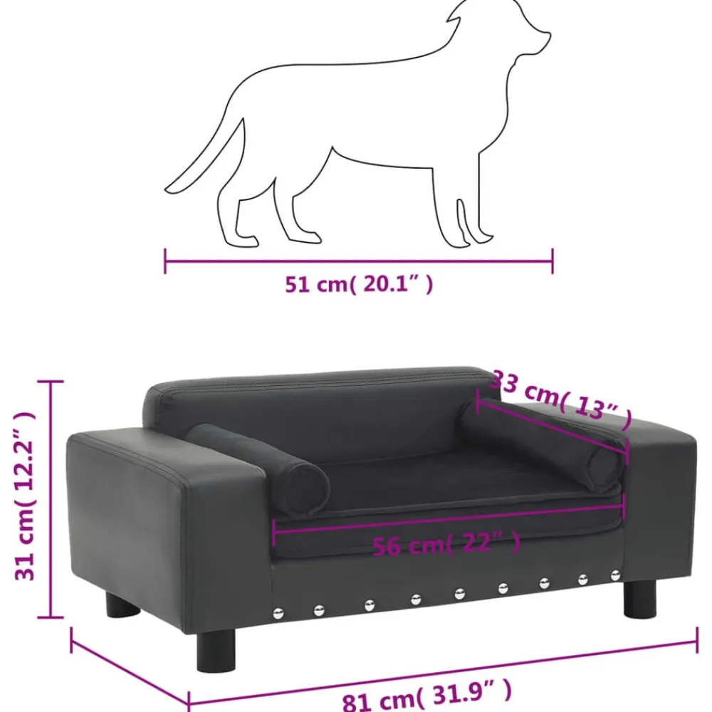vidaXL Productos Para Mascotas-Sofá para perros felpa y cuero sintético 81x43x31cm