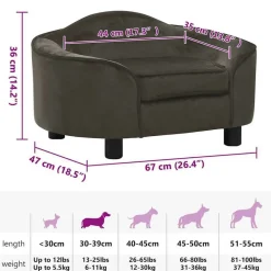 vidaXL Sofá para perros felpa 67x47x36 cm Gris oscuro New