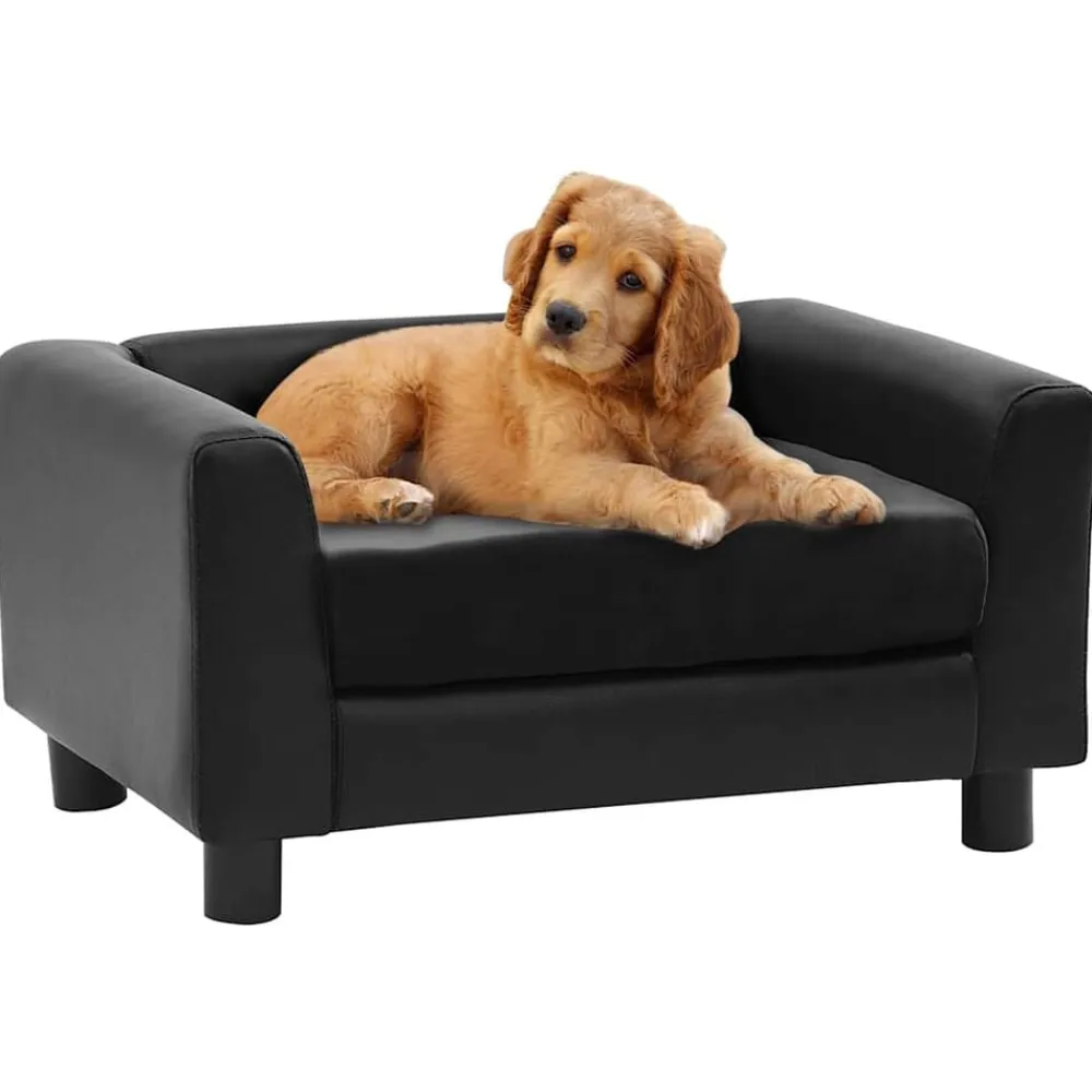 vidaXL Sofá para perros felpa y cuero sintético 60x43x30 cm Negro Best