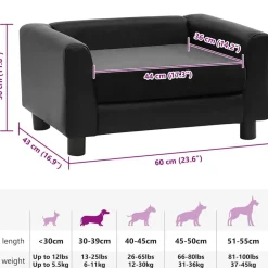 vidaXL Sofá para perros felpa y cuero sintético 60x43x30 cm Negro Best