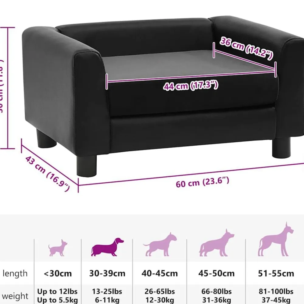 vidaXL Sofá para perros felpa y cuero sintético 60x43x30 cm Negro Best