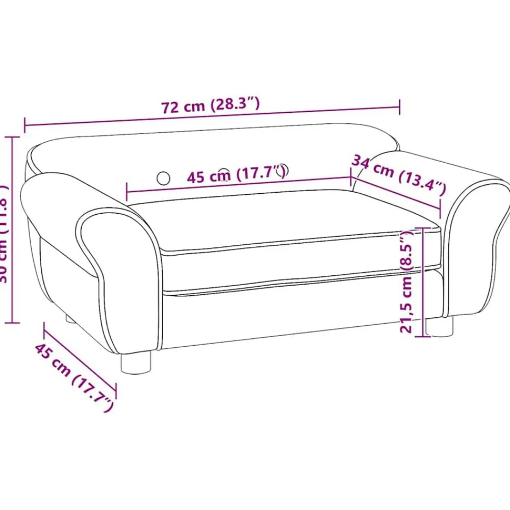 vidaXL Productos Para Mascotas-Sofá para perros felpa 72x45x30 cm