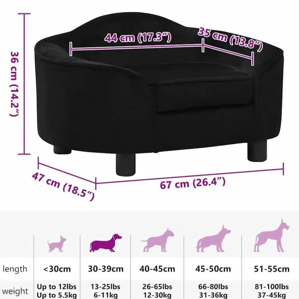 vidaXL Productos Para Mascotas-Sofá para perros felpa 67x47x36 cm