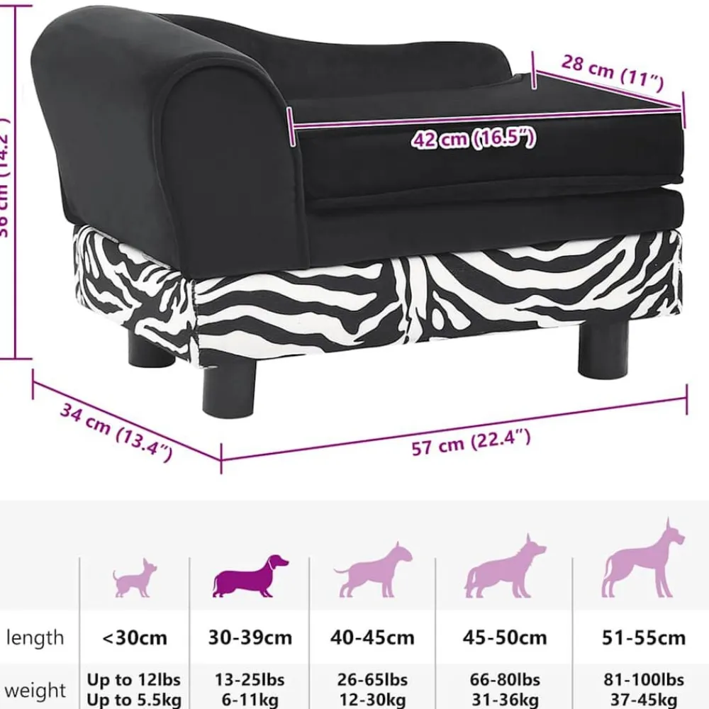 vidaXL Productos Para Mascotas-Sofá para perros felpa negro 57x34x36 cm