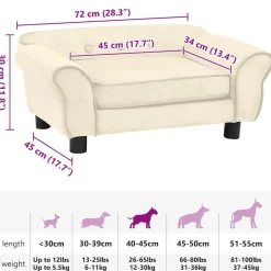 vidaXL Sofá para perros felpa color 72x45x30 cm Crema