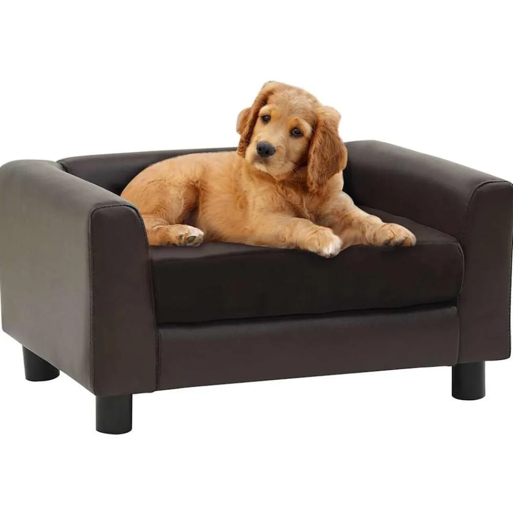 vidaXL Sofá para perros felpa y cuero sintético marrón 60x43x30 cm Marrón Clearance