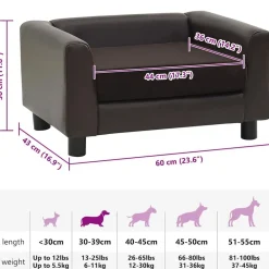 vidaXL Sofá para perros felpa y cuero sintético marrón 60x43x30 cm Marrón Clearance