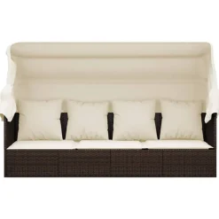 vidaXL Sofá tumbona de jardín con toldo cojines ratán sintético marrón Marr&oacute;n y crema New