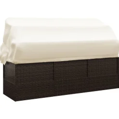 vidaXL Sofá tumbona de jardín con toldo cojines ratán sintético marrón Marr&oacute;n y crema New