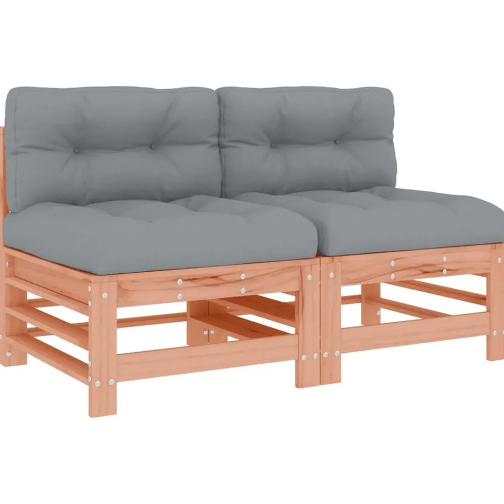 vidaXL Muebles De Jardín-Sofás centrales con cojines 2 uds madera maciza abeto Douglas