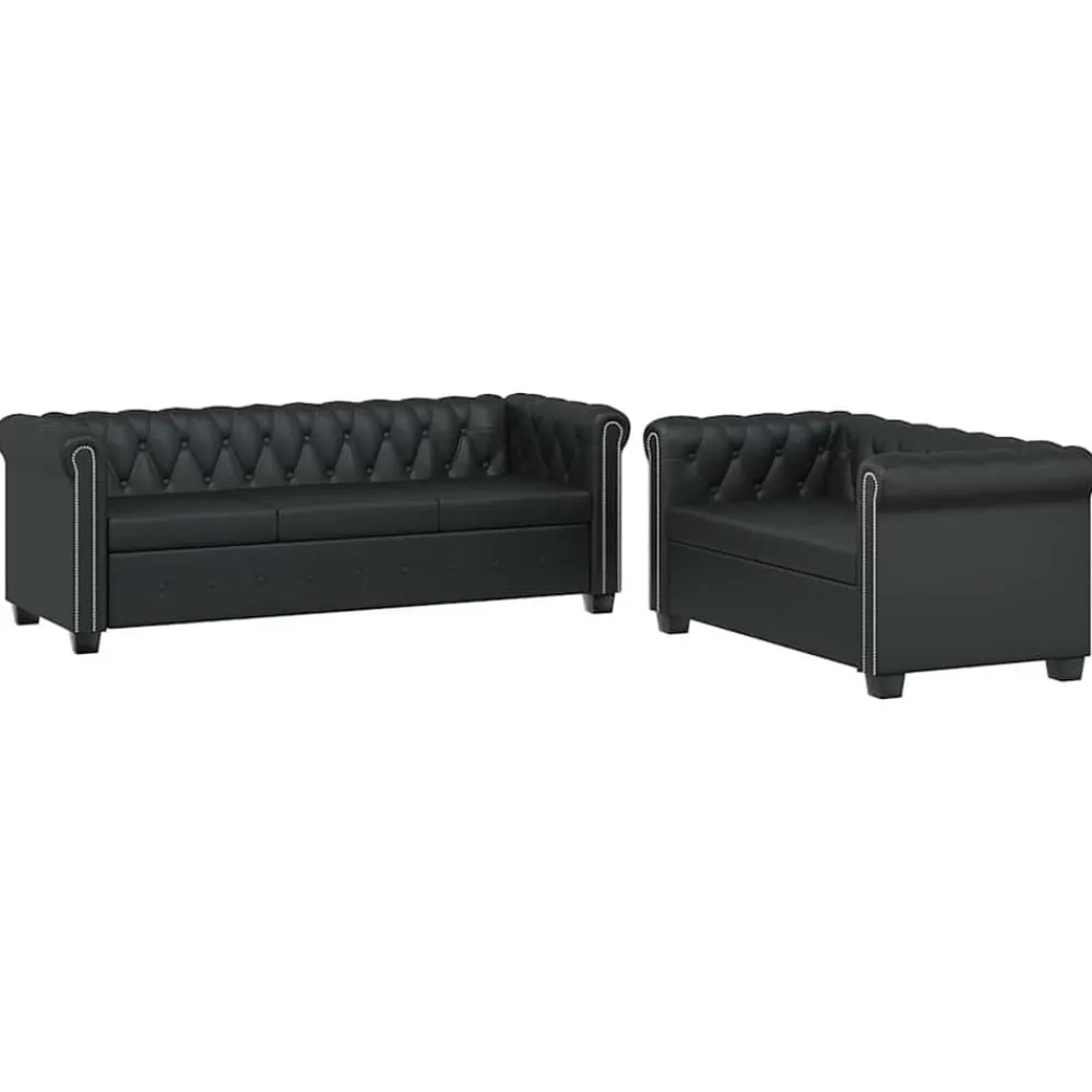 vidaXL Sofás-Sofás Chesterfield de 2 y 3 plazas cuero sintético