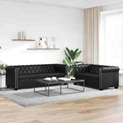 vidaXL Sofás-Sofás Chesterfield de 2 y 3 plazas cuero sintético