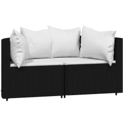 vidaXL Sofás de esquina jardín con cojines 2 uds ratán sintético negro Negro y blanco Hot
