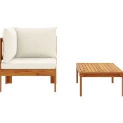 vidaXL Sofás de jardín 2 pzas con cojines madera maciza acacia Crema New