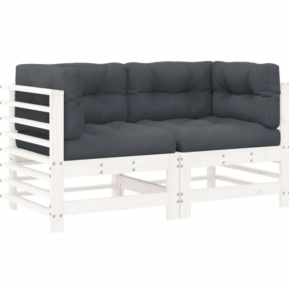 vidaXL Sofás esquineros con cojines 2 uds madera maciza de Pino blanco Outlet
