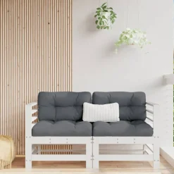 vidaXL Sofás esquineros con cojines 2 uds madera maciza de Pino blanco Outlet