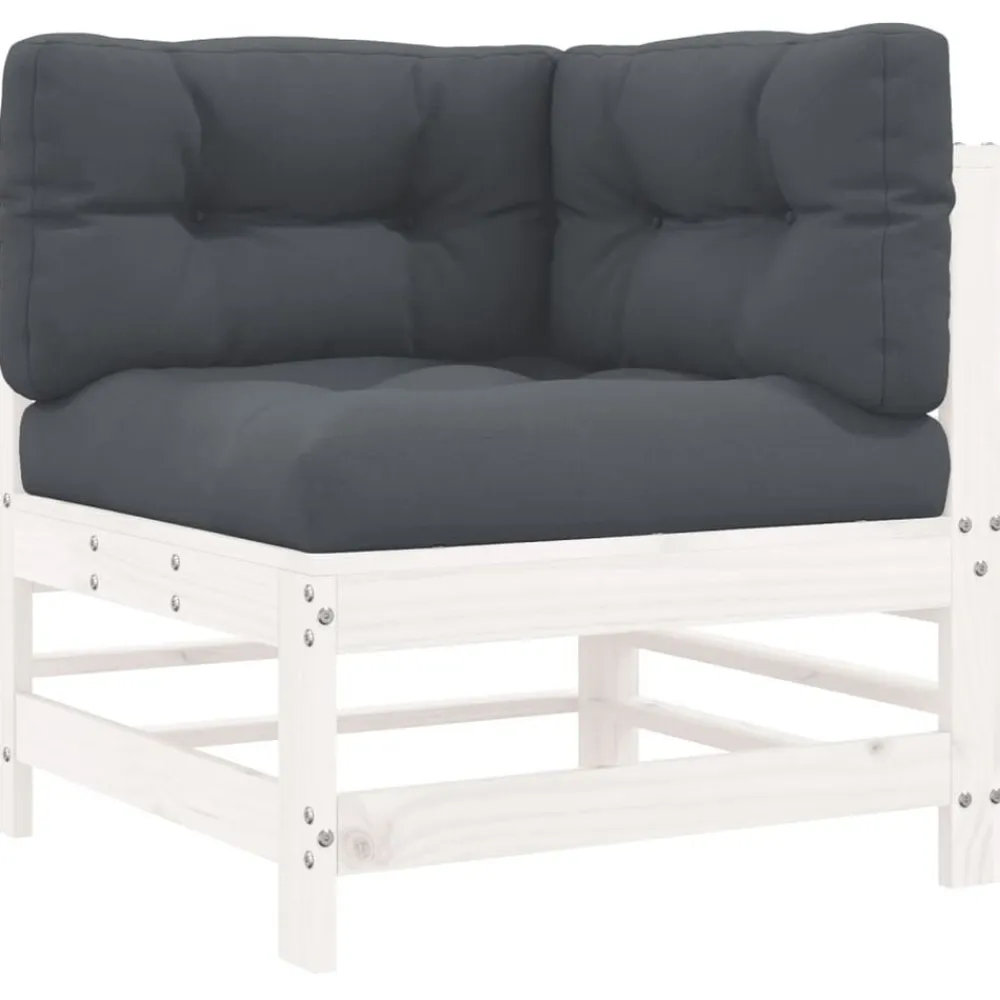 vidaXL Sofás esquineros con cojines 2 uds madera maciza de Pino blanco Outlet