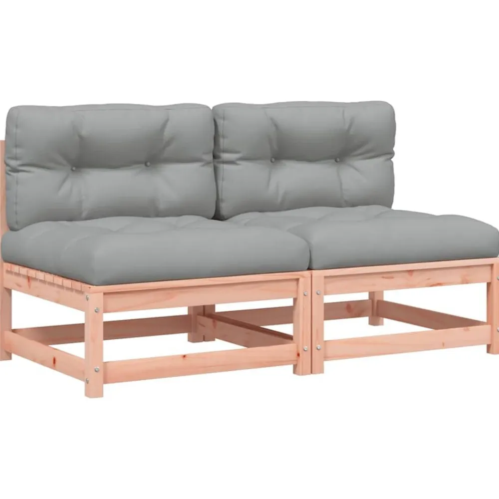 vidaXL Sofás jardín sin reposabrazos con cojines 2 uds madera Douglas Douglas natural Sale