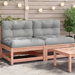 vidaXL Sofás jardín sin reposabrazos con cojines 2 uds madera Douglas Douglas natural Sale