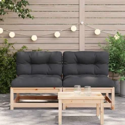 vidaXL Muebles De Jardín-Sofás jardín sin reposabrazos con cojines 2 uds madera de pino