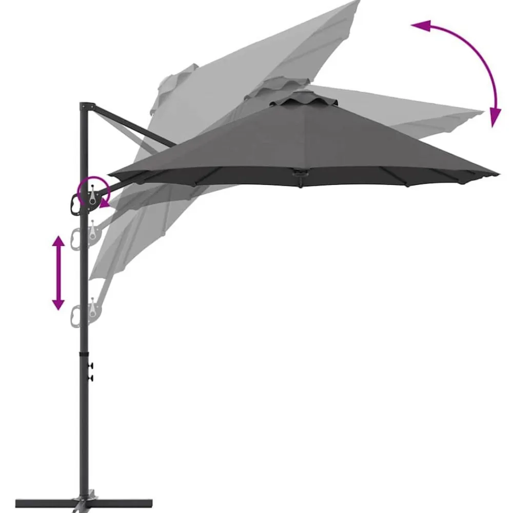 vidaXL Sombrilla 372 x 198 x 243 cm Poliéster y Aluminio Antracita Clearance