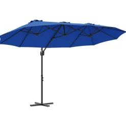 vidaXL Jardín-Sombrilla Azul azur 372 x 198 x 243 cm Poliéster y Aluminio