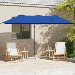 vidaXL Jardín-Sombrilla Azul azur 372 x 198 x 243 cm Poliéster y Aluminio