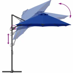 vidaXL Jardín-Sombrilla Azul azur 372 x 198 x 243 cm Poliéster y Aluminio