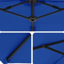 vidaXL Jardín-Sombrilla Azul azur 372 x 198 x 243 cm Poliéster y Aluminio