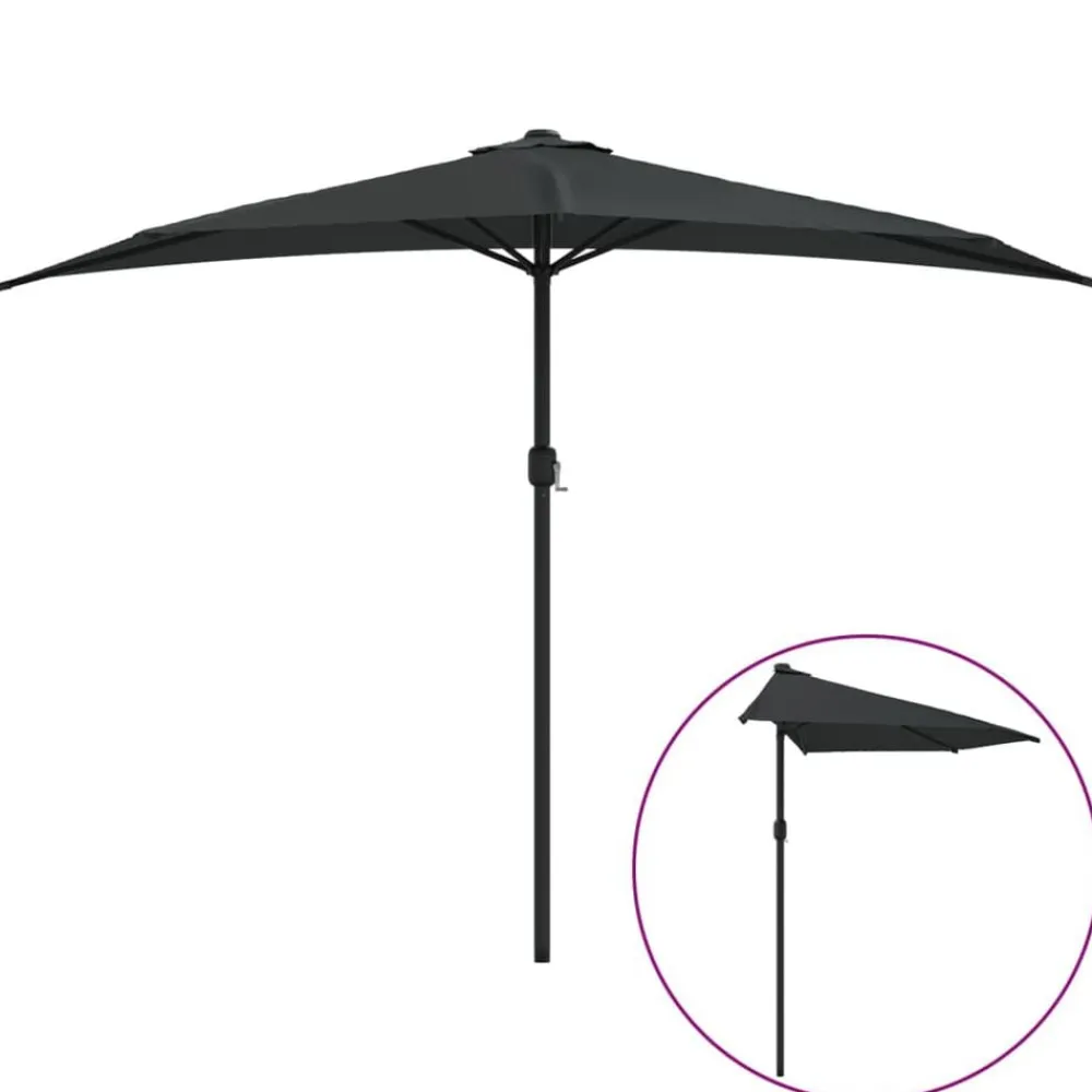 vidaXL Jardín-Sombrilla balcón semicircular palo aluminio negro 300x155x223cm