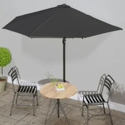 vidaXL Jardín-Sombrilla balcón semicircular palo aluminio negro 300x155x223cm