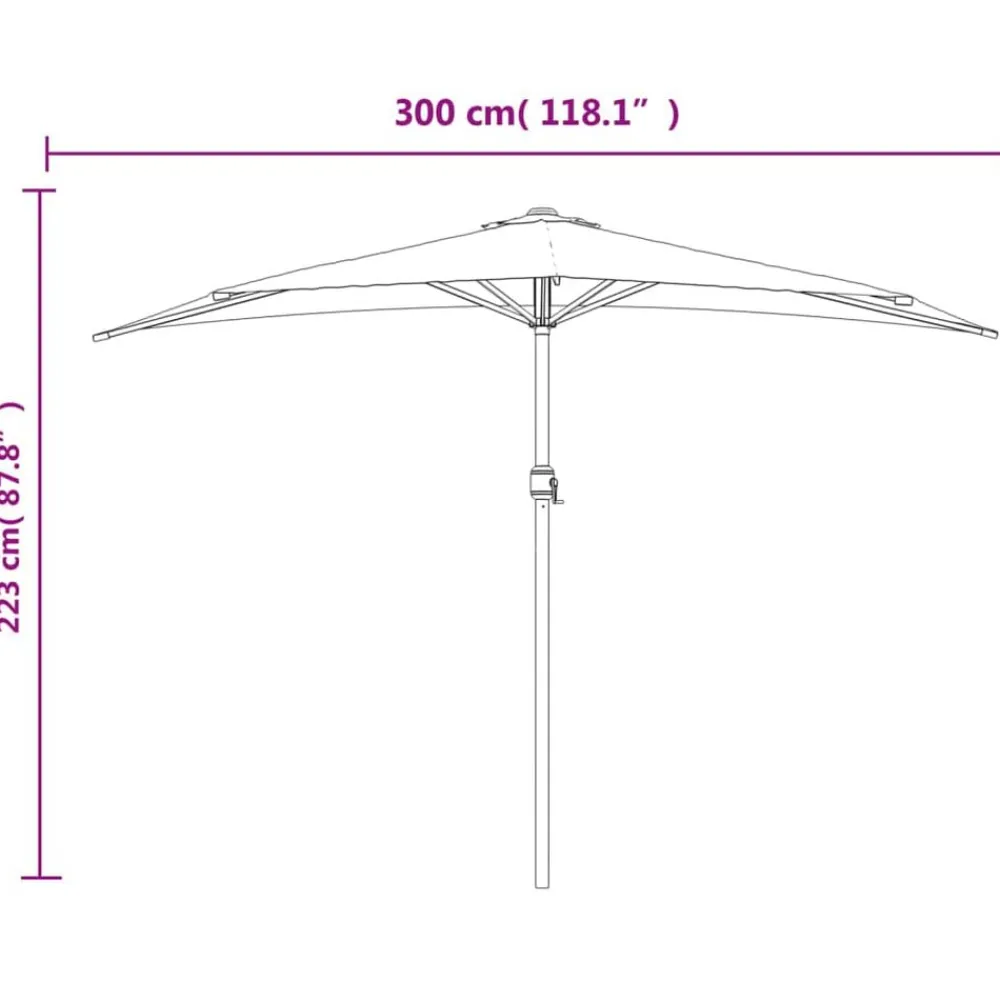 vidaXL Jardín-Sombrilla balcón semicircular palo aluminio negro 300x155x223cm