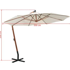 vidaXL Jardín-Sombrilla colgante con palo de madera blanca 350 cm