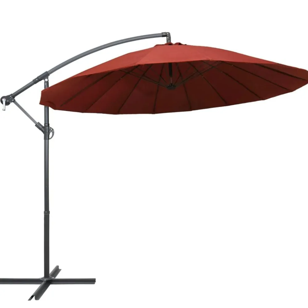 vidaXL Sombrilla colgante con palo de aluminio color 3 m Terracota New