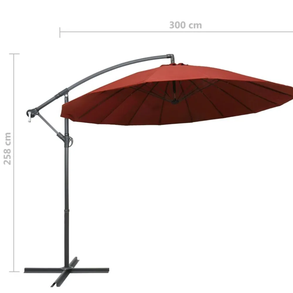 vidaXL Sombrilla colgante con palo de aluminio color 3 m Terracota New
