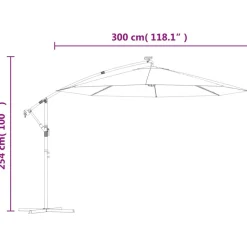 vidaXL Sombrilla colgante con luces LED y palo de metal 300 cm Arena Hot